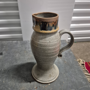 Vintage Studio Art Pottery Pitcher - Hand Thrown Drip Glaze Stoneware Jug