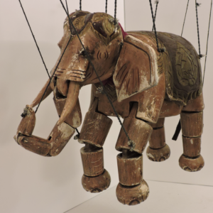 Vintage Burmese Elephant Marionette – Rare 1990s Burmese "Hsin" Puppet – Hand-Carved Wood – Original Strings
