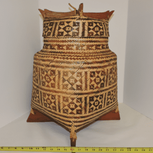 Vintage Dayak "Lanji" Lidded Rice Basket with Carved Wood Stand
