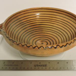 Vintage Moroccan Glazed Terracotta Spiral Bowl with Lug Handles