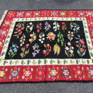 Vintage Kilim, Black Floral Rug, 5x6 Rug, Balkan Rug, Handwoven Wool, 1988 Collection, Craft World Tours