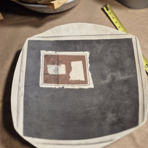 Contemporary Studio Art Ceramic Platter — Abstract Trompe-l'Oeil "Torn Paper" Composition in Slip & Glaze, Signed Hadler, Squarish Charger