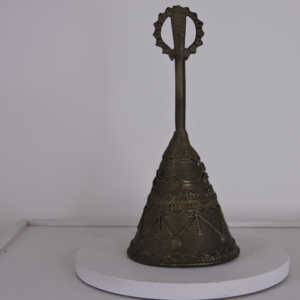 CWT-IND-XXXX-001 Indian Dhokra Lost-Wax Brass Bell Sun Wheel Finial Folk Art