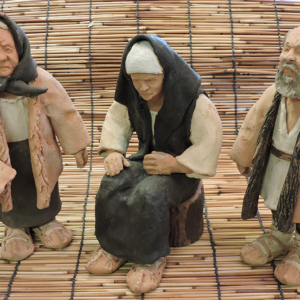 Romanian Folk Art Terracotta Figures, Set of 3, Signed & Dated 2000, Attributed to Nicolae Diaconu