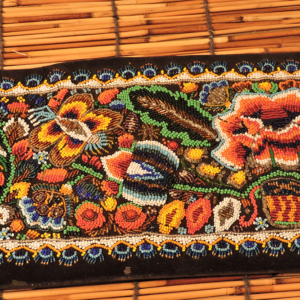 Antique Hand-Beaded Textile Panel, Likely Southeast Asian, Floral & Deer Motifs