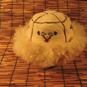 Vintage Kyrgyz Tebetei Fur-Trimmed Embroidered Winter Hat, Central Asia